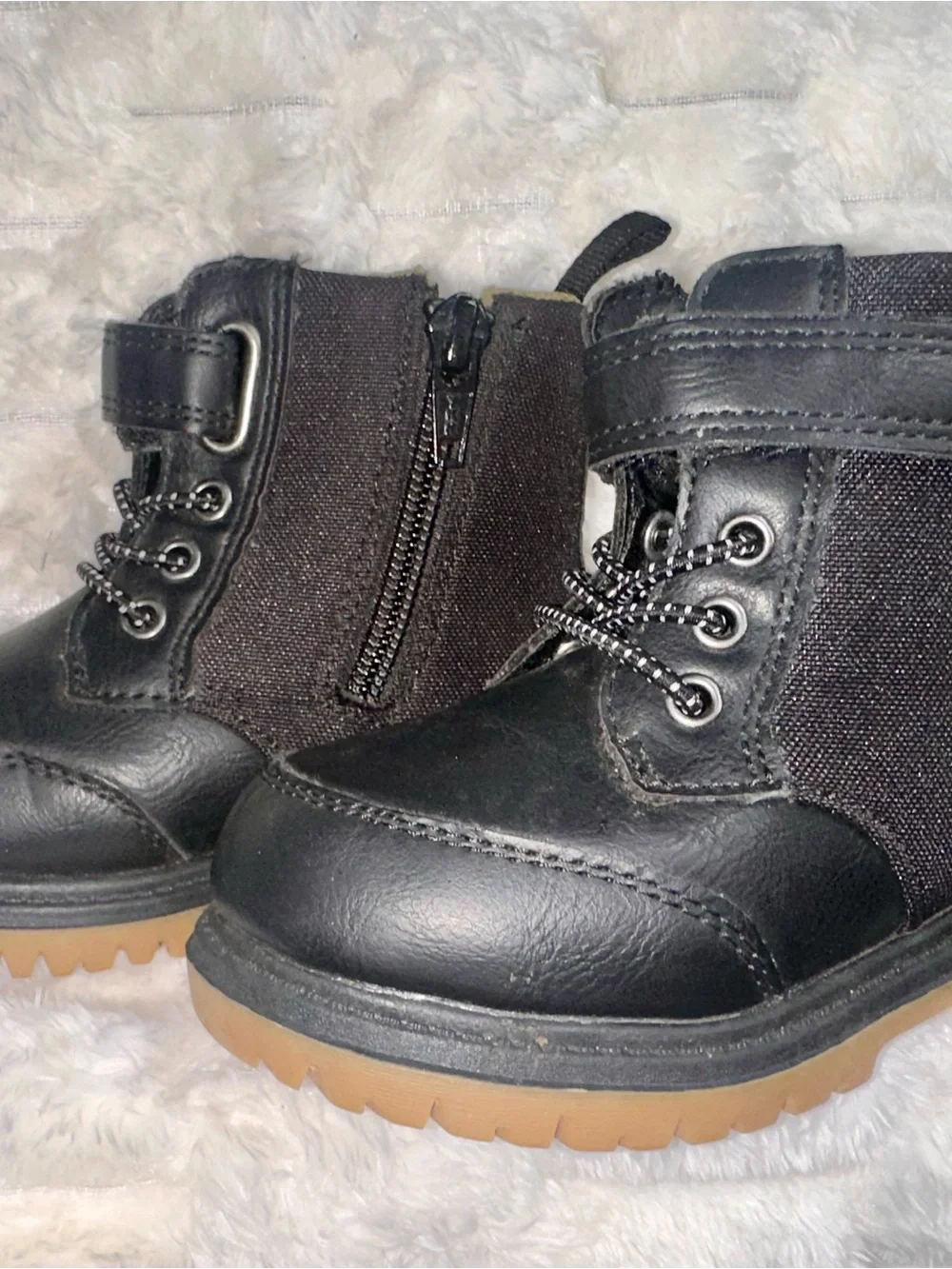 Little Kids Black Combat Boots Lace-Up & Strap Boots Side Zipper sz 6 NWOT Cute!